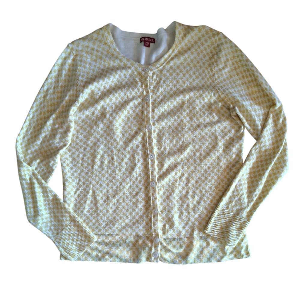 Merona Yellow White Patterned Button Front Cardig… - image 2